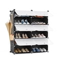 thumbnail image 1 of EDX 6-Tier Shoe Rack with Side Hooks, 24-Pair Capacity Sturdy Metal Frame Storage Organizer, White&Black Plastic Panel Shelf for Entryway, Bedroom&Dressing Room(white and black), 1 of 8