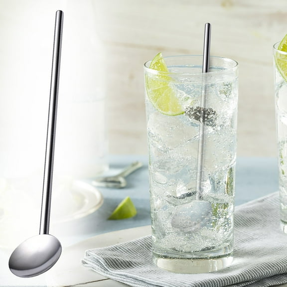 Plastic straw spoon Kitchen Gadgets Stainless Steel Stirring Spoon Straws 2-In-1 Coffee Cereal Smoothies Milkshakes Soups Spoon Straws Stainless Steel Drinking Spoon Straws Reusable Metal Cocktail