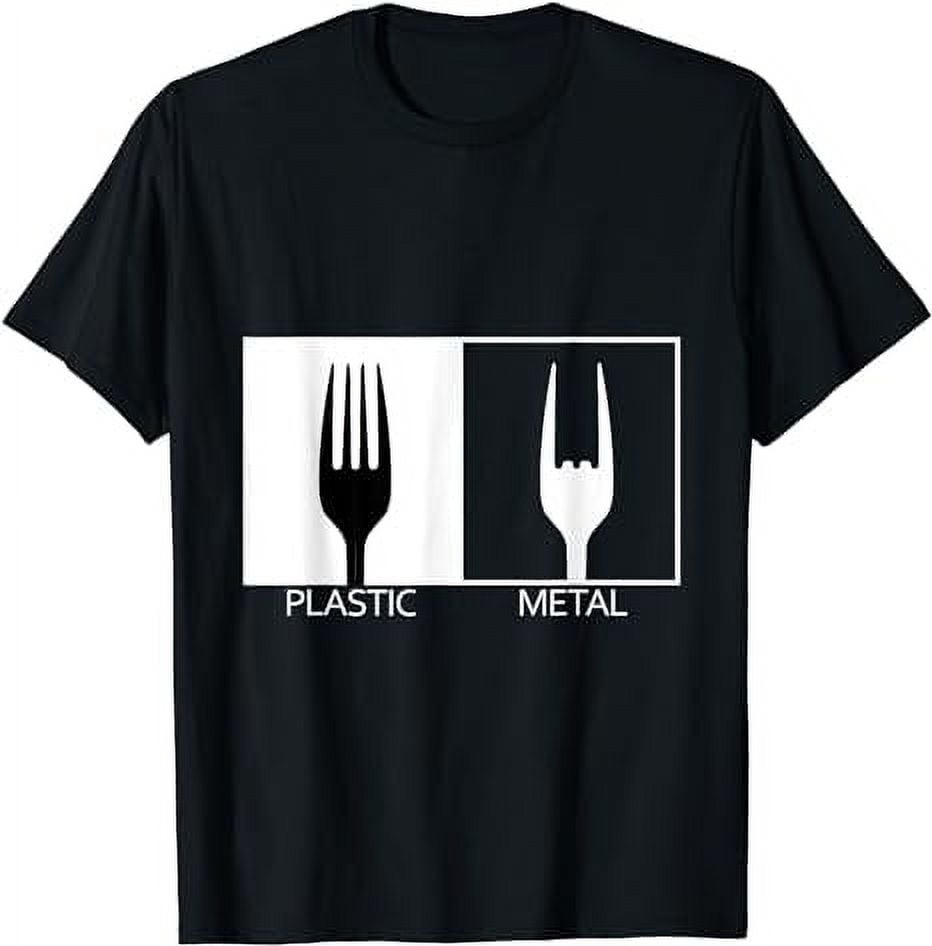 Plastic vs. metal fork horns fork rock roll punk heavy TShirt