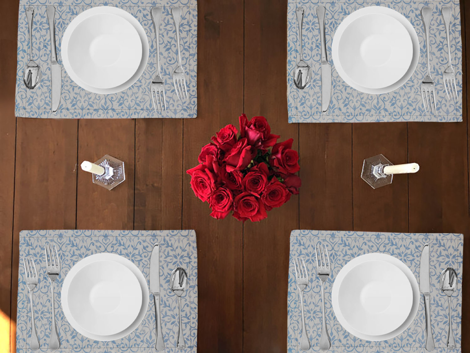 Plastic with Flannel Backing Dinner Table Placemats Holiday Home Decoration 13" x 19" (Pack of 4)