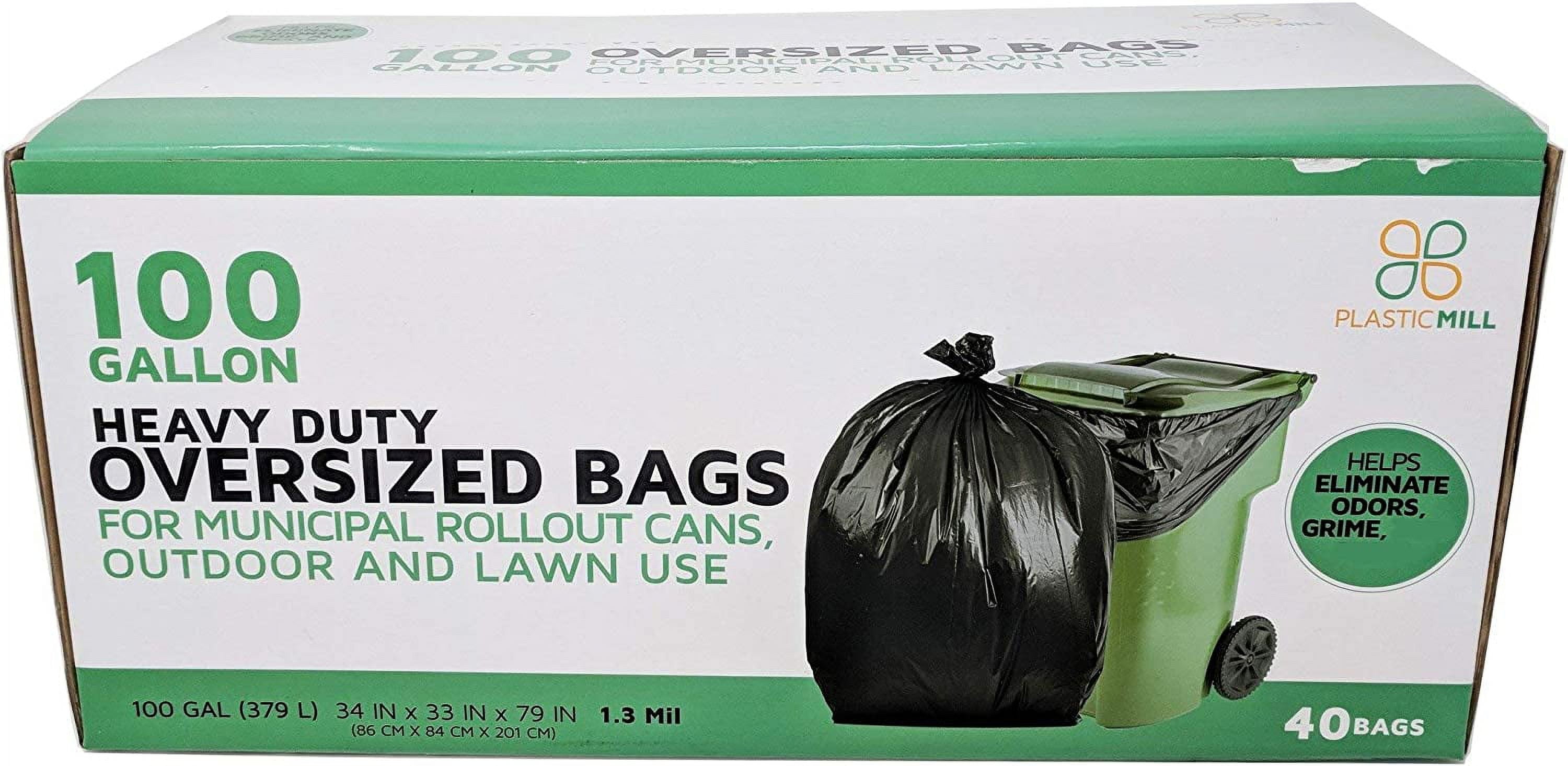 PlasticMill 100 Gallon 1.3 Mil Trash Can Liners for Outdoor, Municipal, or Township Garbage Cans - 40 Bags/case