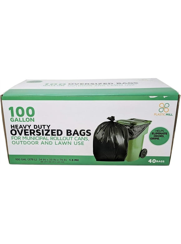 PlasticMill 100 Gallon 1.3 Mil Trash Can Liners for Outdoor, Municipal, or Township Garbage Cans - 40 Bags/case