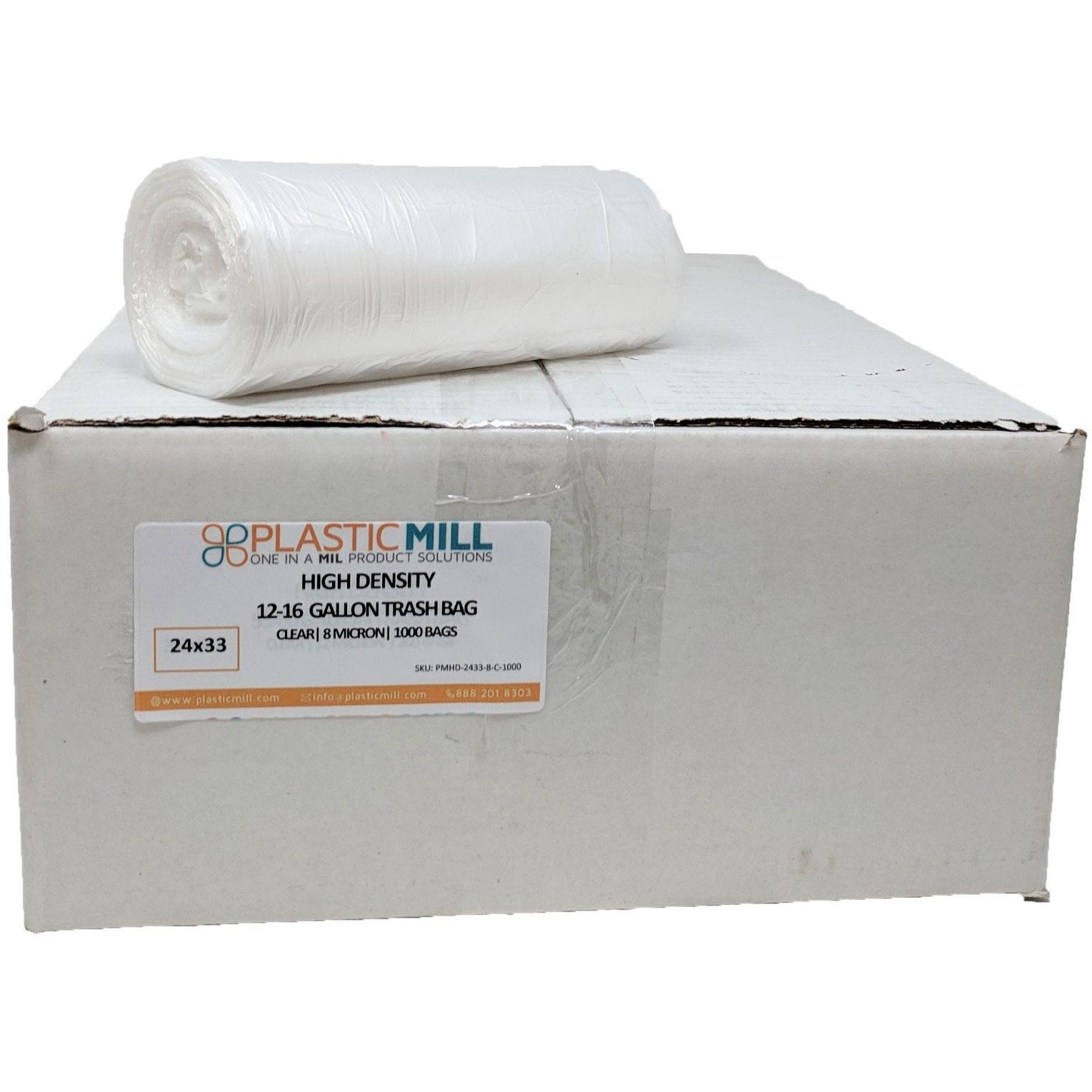 PlasticMill Heavy Duty Contractor Bags - 42 Gallon, 3 Mil, 33x49 Clear Trash Bags (50 Count)