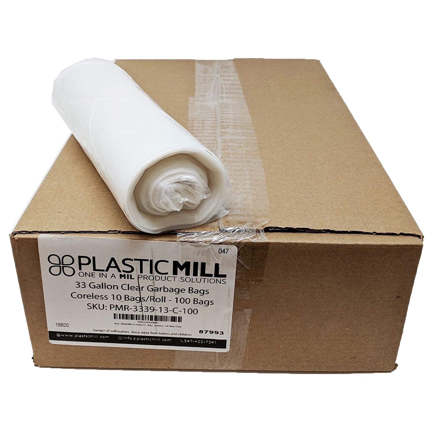 Clear 33 Gallon Disposable Garbage Bags, 1.3 Mil Thickness, 100 Count