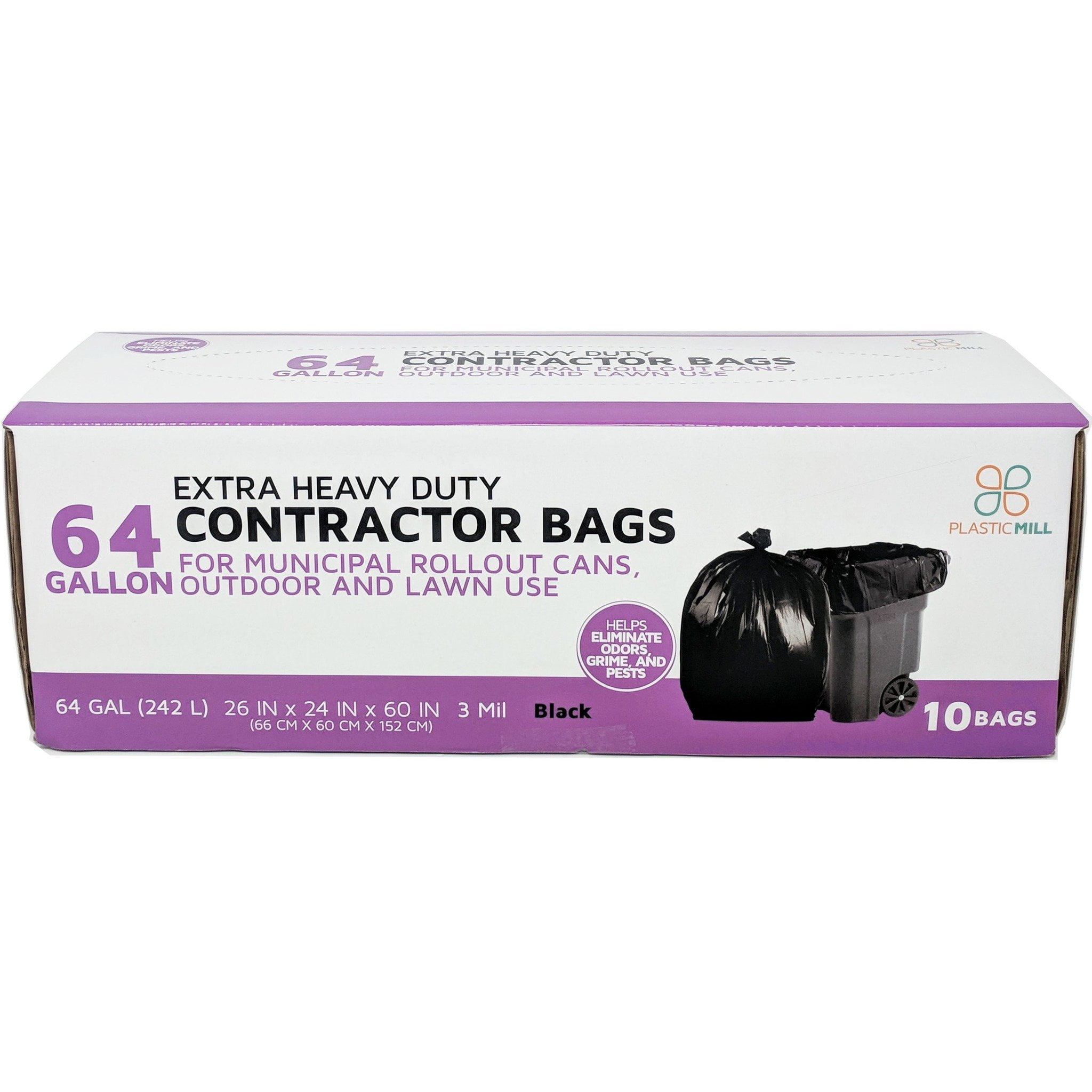 64 Gallon Contractor Bags: Clear, 3 mil, 50x60, 10 Bags/Case.
