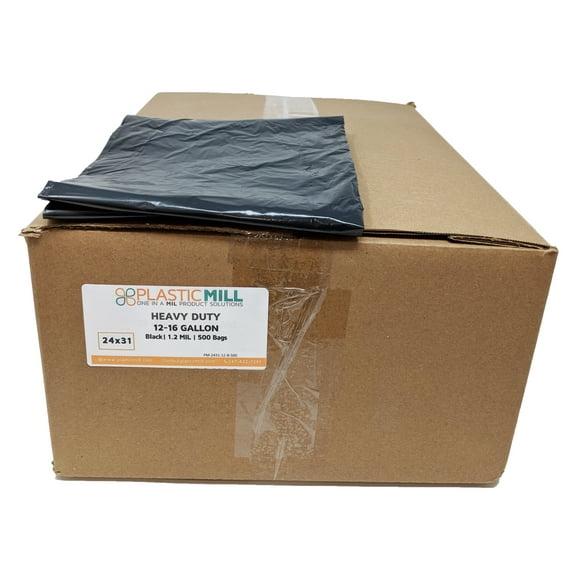 PlasticMill 7-10 Gallon, Black, 24 x 23, 1.2 Mil, 500 Bags/Case, Garbage Bags / Trash Can Liners.