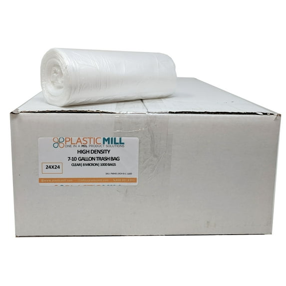PlasticMill 7-10 Gallon High Density Clear Garbage Bag,8 Micron,24x24,1000/Case