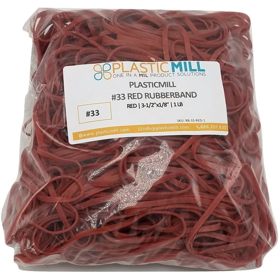 PlasticMill Rubber Bands - #33 Size - Red Rubberbands - 1LB/500 Count