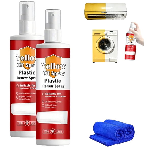 PlasticYellowing Remover, Plastic Renew Yellow-Off Spray Cleaner, Multi Purpose Plastic Yellowing Remover Spray, Fast-Acting Restore Cleaner Appearance, Bright White Finish(2pcs)Q