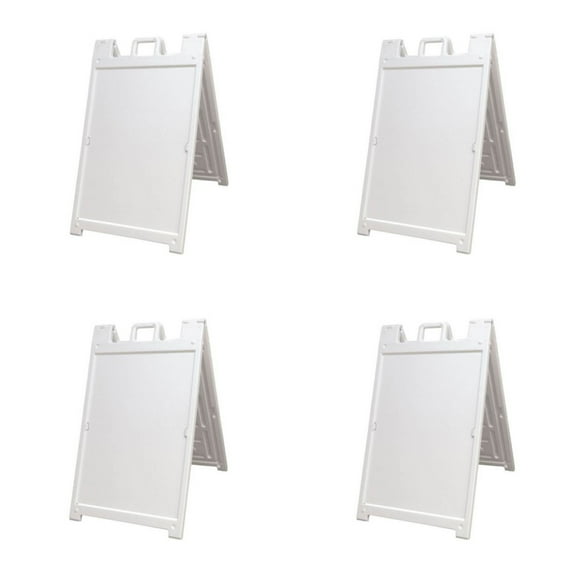Plasticade Deluxe Signicade Portable Folding 2 Sided Sign, White (4 Pack)