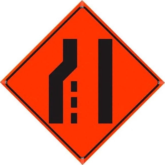 Plasticade R36DI-RO-PP-W4-2L 36 x 36 in. Super Bright Vivid Orange Roll-Up Sign, Merge Right Symbol