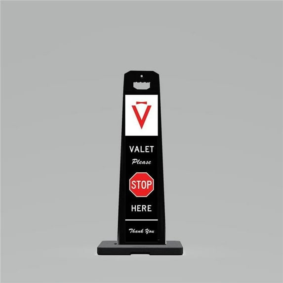 Plasticade by UVP UV4120-BK-PRK7 Outdoor Standing Panel sign with 20lbs. weighted Base with VALET PLEASE STOP HERE on two sides Black Background.