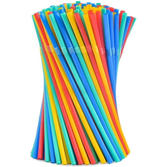 Plasticless 100 PCS Disposable Drinking Straws, Eco Friendly Straws Drinking Plastic Free Colorful Flexible Bendable Corn-based Organic Compostable Biodegradable Straws for Party Travel 8.2" Long