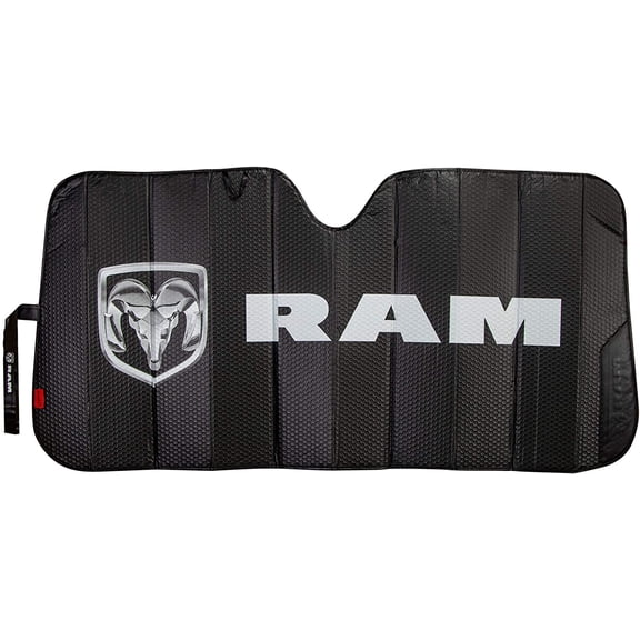 Plasticolor 003860R01 RAM Logo Black Matte Finish Front Windshield Accordion Sunshade