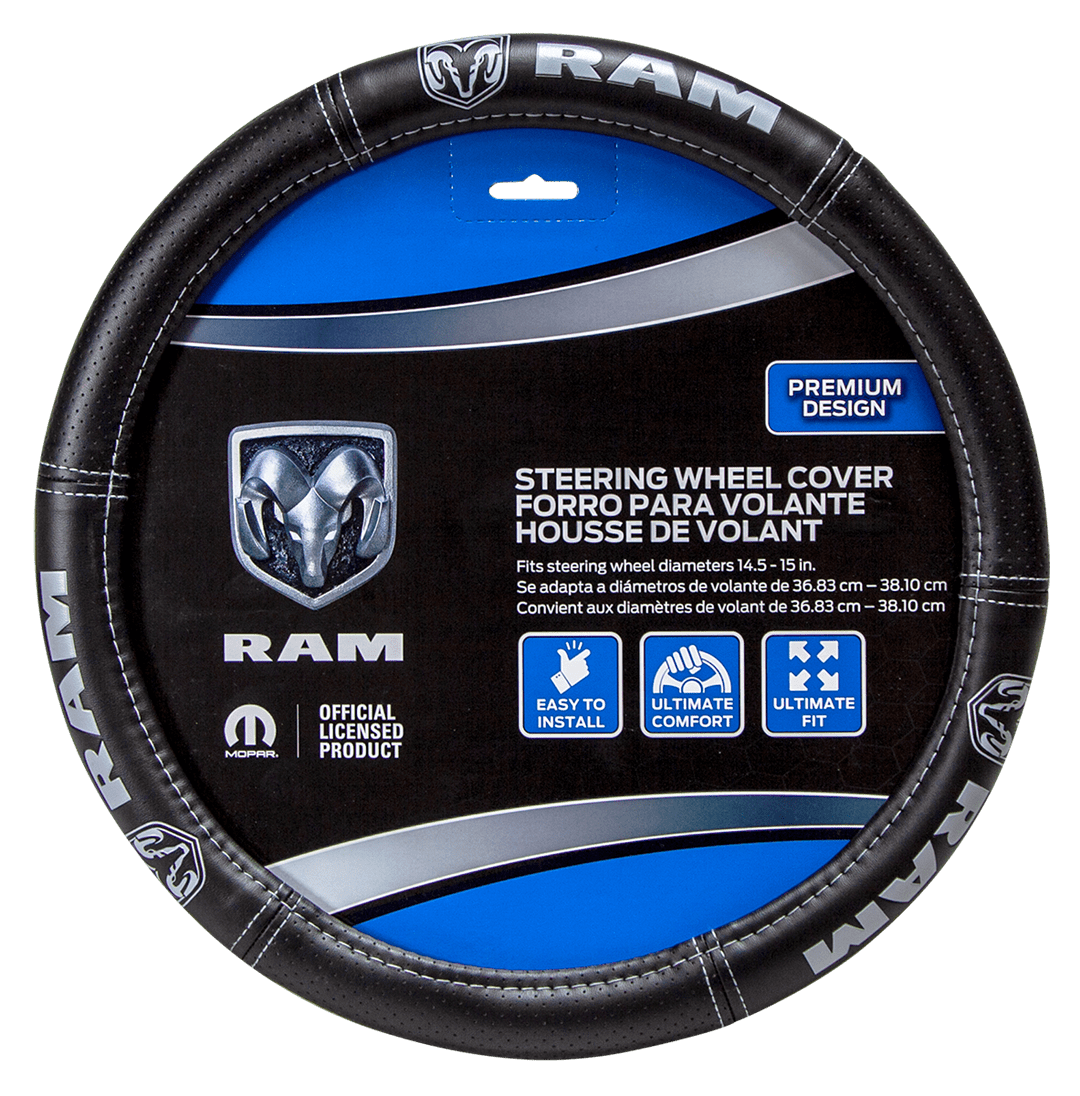 Plasticolor 006697R01 RAM Deluxe Steering Wheel Cover - Black with Grey Logo
