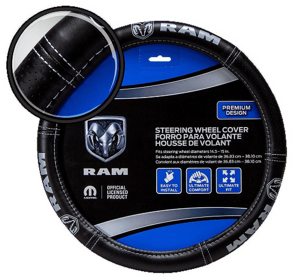 Plasticolor 006697R01 RAM Deluxe Steering Wheel Cover - Black with Grey Logo