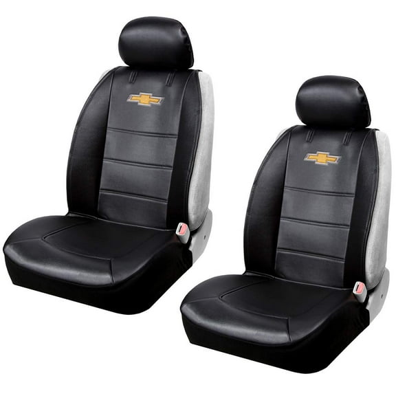 Plasticolor 008599R01 One Pair Seat Covers Logo Premium 3 Piece Sideless Car Truck or SUV Seatcover with Cargo Pocket Compatible with Chevrolet