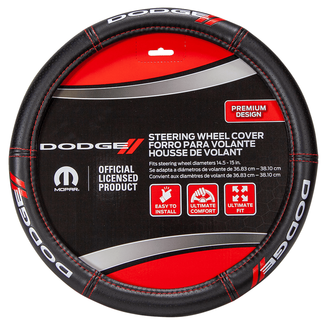 Plasticolor Dodge Deluxe Series Universal Steering Wheel Cover, Black & Red, 1 Pc, 1 lb