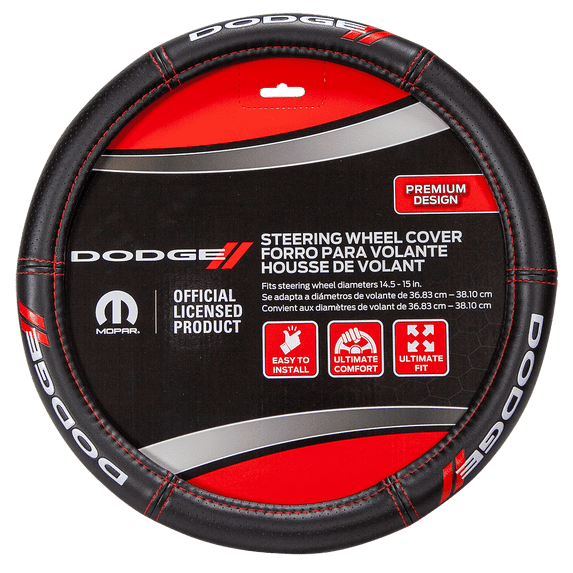 Plasticolor Dodge Deluxe Series Universal Steering Wheel Cover, Black & Red, 1 Pc, 1 lb