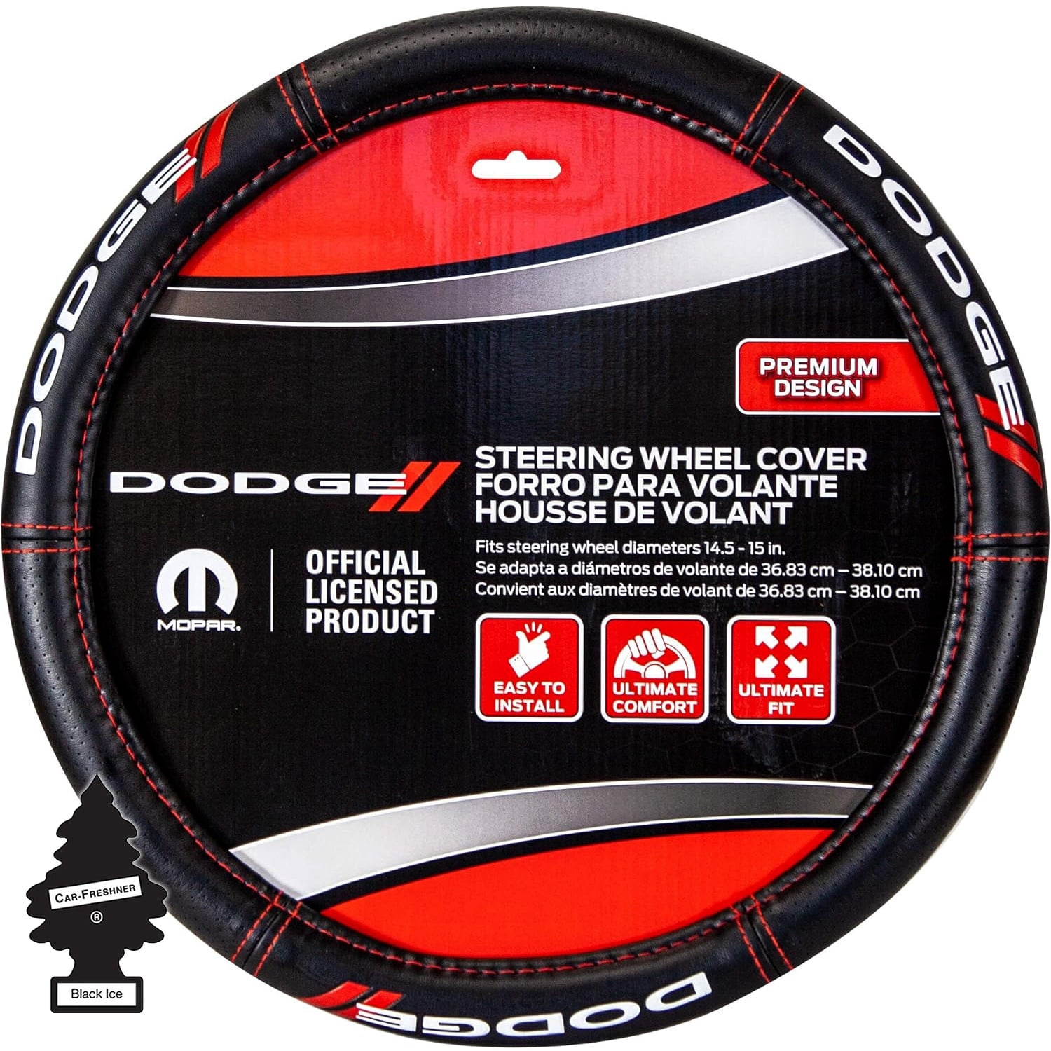 Plasticolor Dodge Steering Wheel Cover Bundle Set – Premium Deluxe High-Contrast Stitching, Non-Slip Grip, Universal Fit for Cars, Trucks & SUVs