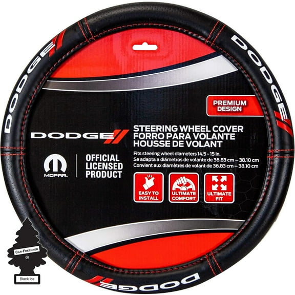 Plasticolor Dodge Steering Wheel Cover Bundle Set  Premium Deluxe High-Contrast Stitching, Non-Slip Grip, Universal Fit for Cars, Trucks & SUVs
