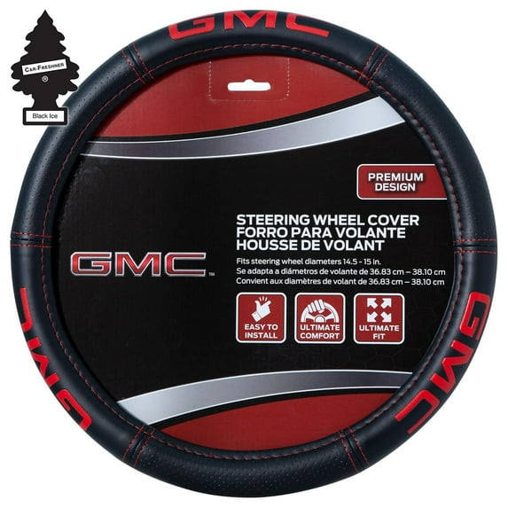 Plasticolor GMC Steering Wheel Cover Bundle Set– Premium Deluxe High-Contrast Stitching, Non-Slip Grip, Universal Fit for Cars, Trucks & SUVs