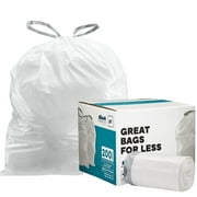 Plasticplace 1.6 Gallon White Drawstring Trash Bags, Compatible with simplehuman Code B, 200 Count