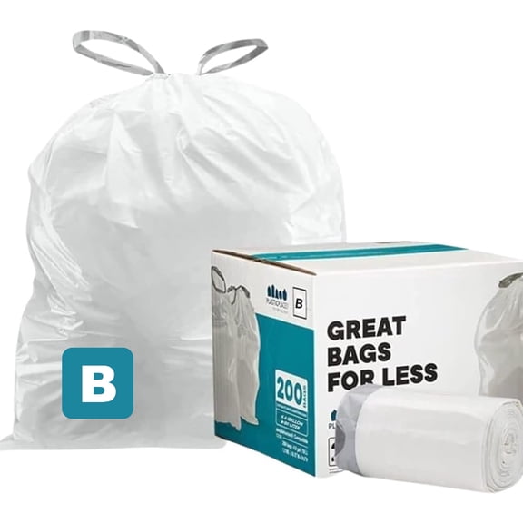 Plasticplace Drawstring Trash Bags, Compatible with simplehuman Code K, White Drawstring Garbage Bags Liners, 10 Gallon / 38 Liters, 24" x 28" (200 Count) Heavy Duty Trashbags Home Essentials Large