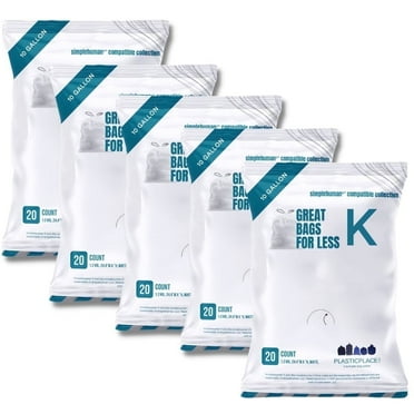 Plasticplace 10 Gallon White Drawstring Trash Bags, Compatible with simplehuman Code K, 100 Count