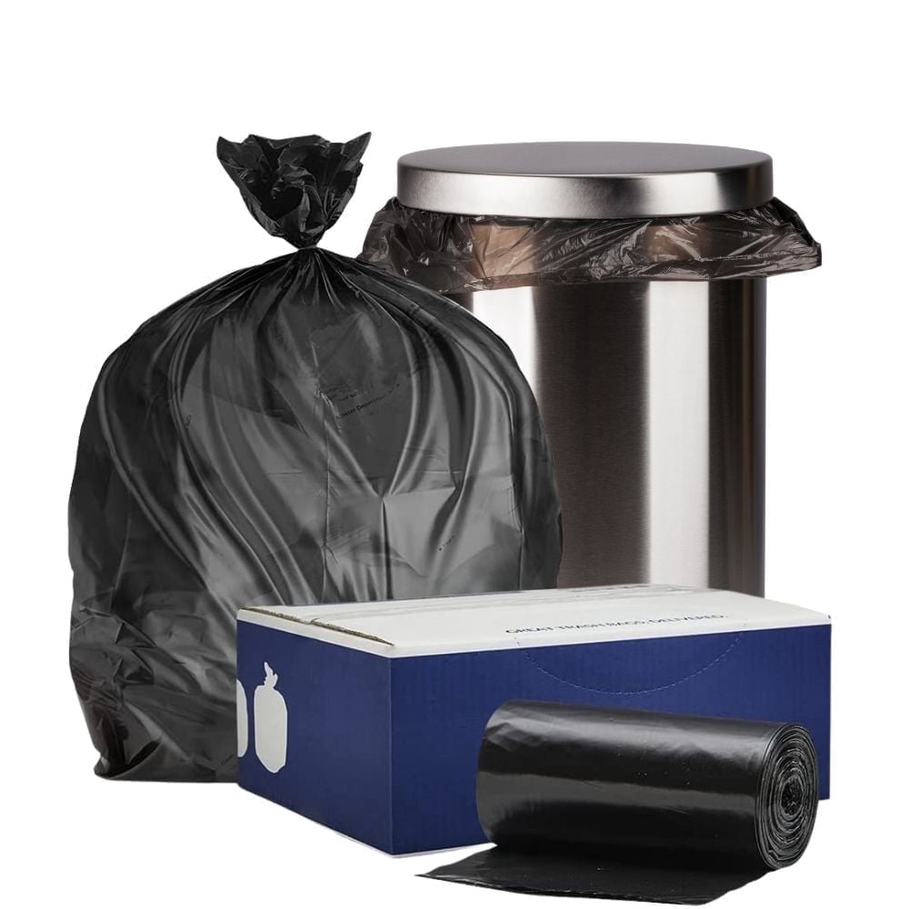 Plasticplace 12-16 Gallon Trash Bags │ 8 Microns │ Black High Density Liners │ 24" x 33" (1000 Count)