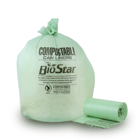 Plasticplace 12-16 Gallon Compostable Trash Bags │ 1Mil │ Green Tint Garbage Can Liners │ 24” x 33” (100 Count)