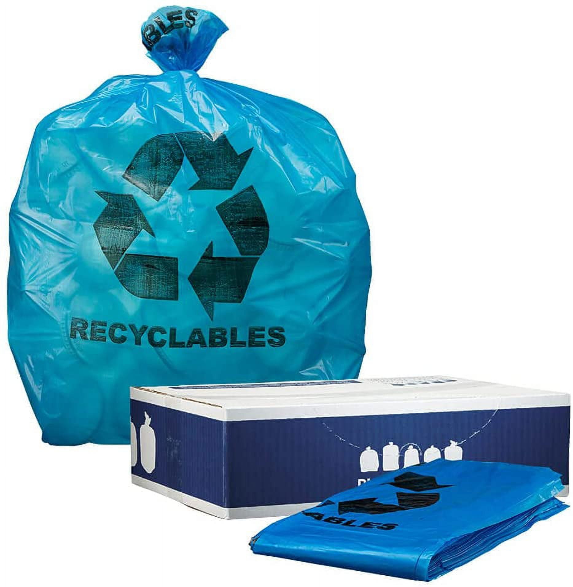Recycling Trash Bags 55 Gallon, (50 Bags w/Ties) Large Blue Plastic Garbage  Bags