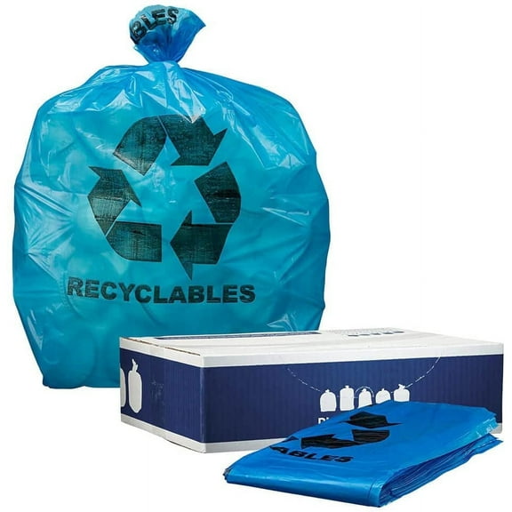 Plasticplace 12-16 Gallon Recycling Trash Bags with Logo │1.2 Mil │ Blue Garbage Bags │ 24” x 31” (250 Count)