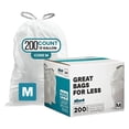 thumbnail image 1 of Plasticplace Custom Fit Trash Bags Compatible with Simplehuman Code M 12 Gallon Drawstring Garbage Bags 200 Count Tear-Resistant Trash Can Liners for Kitchen and Office 1.2 Mil White 21" x 30.5", 1 of 8