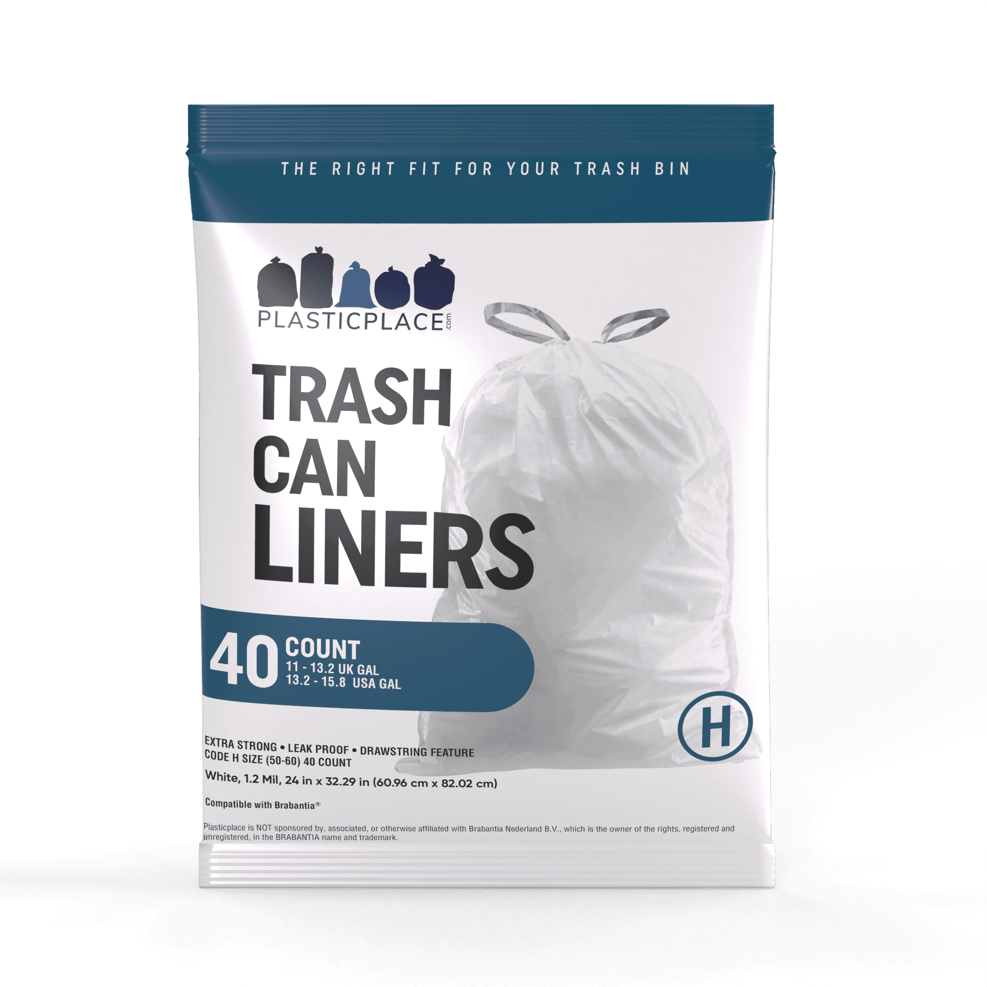 White 16 Gallon Drawstring Trash Bags, 40 Count