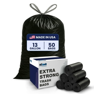 Plasticplace 13 Gallon Drawstring Kitchen Black Trash Bags, 0.9 Mil Thick Garbage Can Liners,50 Count