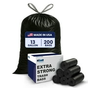 Plasticplace 13 Gallon Drawstring Kitchen Black Trash Bags, 0.9 Mil Thick Garbage Liners, 200 Count