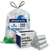 Plasticplace 13 Gallon Drawstring Kitchen Clear Trash Bags,0.9 Mil Thick Garbage Liners, 200 Count