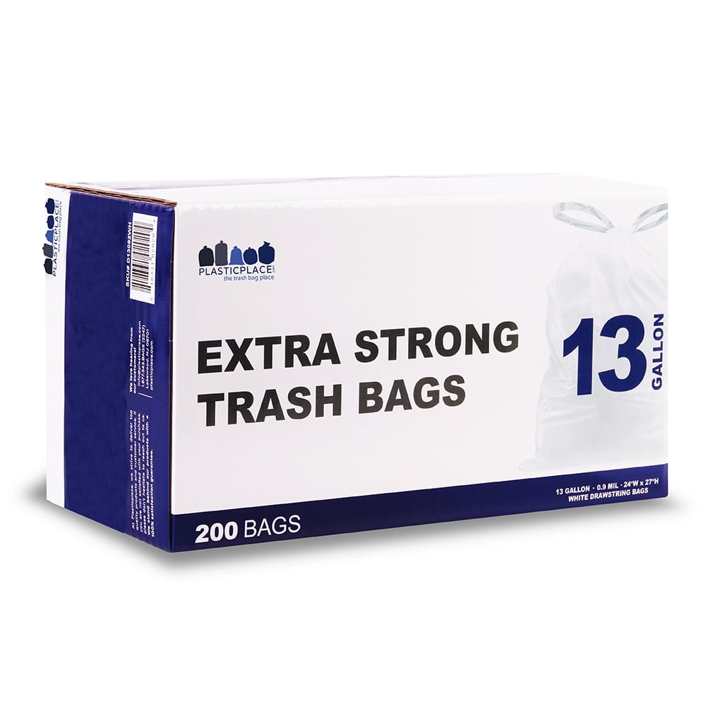 Plasticplace 13 Gallon Trash Bags â”‚ 1.2 Mil â”‚ White Drawstring Garbage  Can Liners â”‚ 24 x 31, 200 Count (Pack of 1)