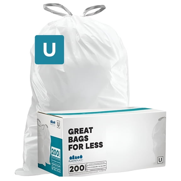 Plasticplace Custom Fit Trash Bags, Compatible with simplehuman Code U (200 Count) White Drawstring Garbage Liners 14.5-21 Gallon/ 55-80 Liter 26.5" x 32"