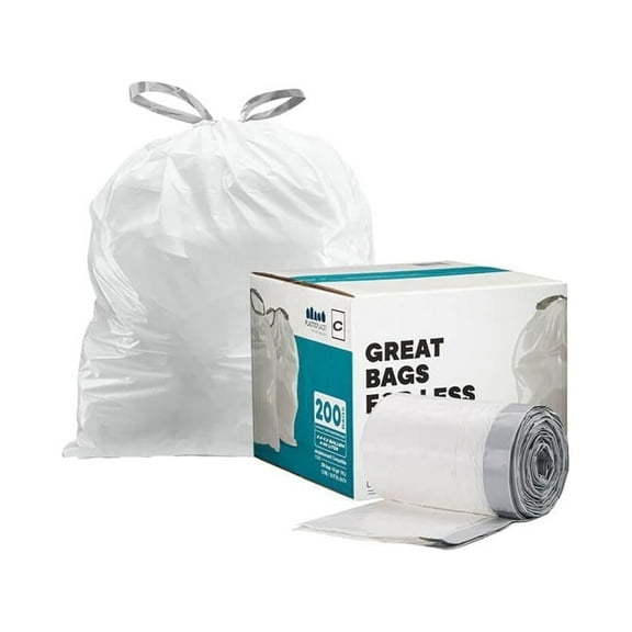 Plasticplace Trash Bags , Compatible with Simplehuman Code C Garbage Bags, White Drawstring Garbage Liners , 2.6-3.2 Gallon 10-12 Liter , 14.75" x 20" , Tear-Resistant & Leak-Resistant , 200 Count