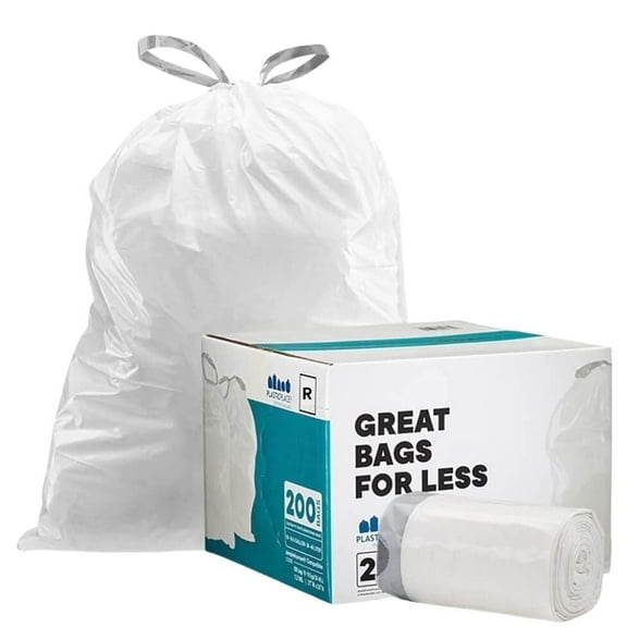Plasticplace Custom Fit Trash Bags, Compatible with Simplehuman Code R (100 Count), White Drawstring Garbage Bags, 2.6 Gallon / 10 Liter, Tear-Resistant, 1.2 Mil , 16.5" x 18" Trashbags Heavy Duty