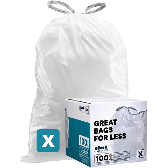 Plasticplace Drawstring Trash Bags, Compatible with simplehuman Code X (100 Count) White Drawstring Garbage Liners 21 Gallon/ 80 Liter, 26" x 24.5"