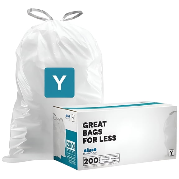 Plasticplace Custom Fit Trash Bags,Compatible withsimplehuman Code Y (200 Count) White Drawstring Garbage Liners 30.4 Gallon/ 115 Liter, 28.5" x 39"