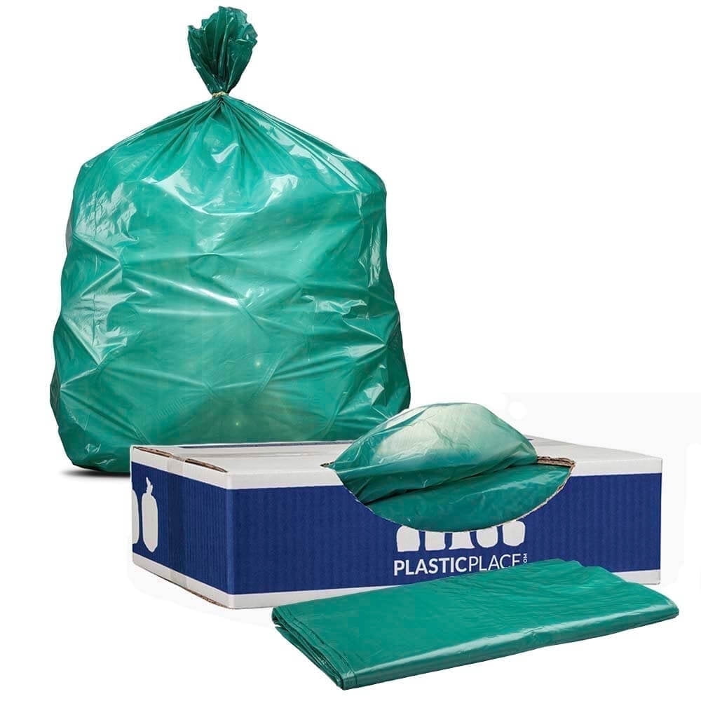 Plasticplace 32-33 Gallon Trash Bags │ 1.2 Mil │ Heavy Duty Garbage Can Liners │ 33" x 39", Green, 100 Count