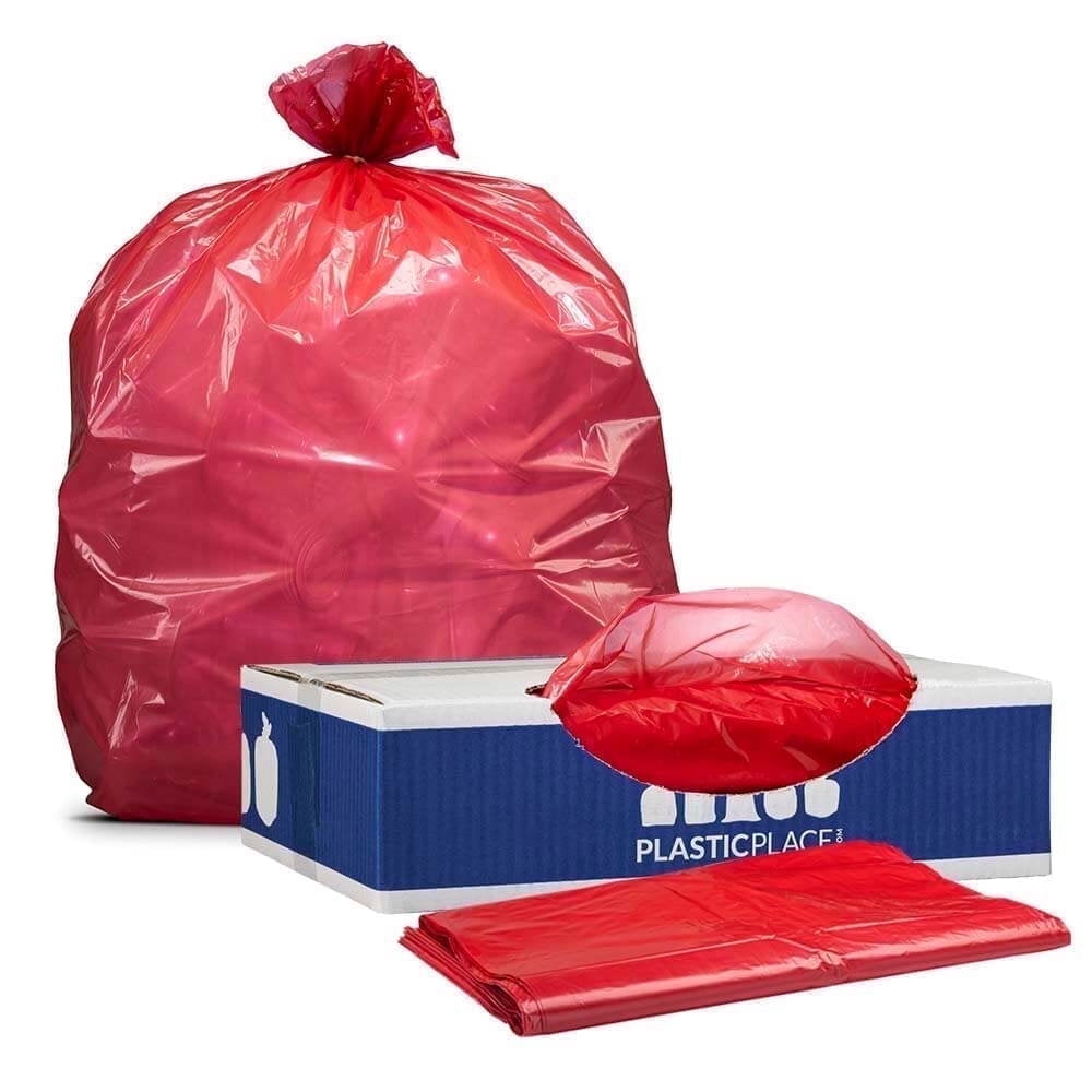 Plasticplace 32-33 Gallon Trash Bags │ 1.5 Mil │ Red Garbage Can Liners │ 33’” x 39” (100 Count)