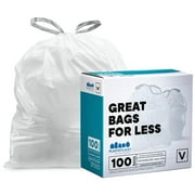 Plasticplace 4.2-4.8 Gallon Drawstring White Trash Bags Compatible with simplehuman Code V, 100 Count