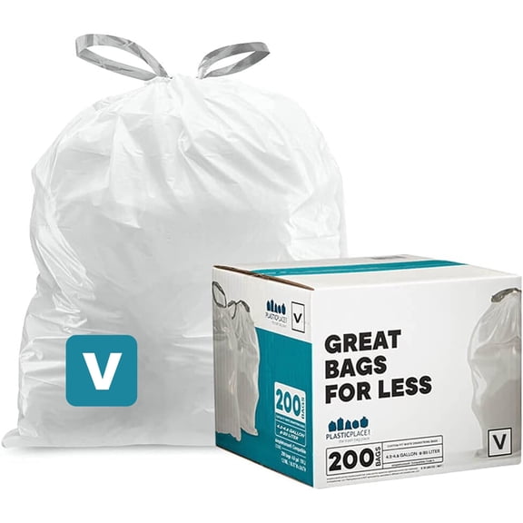 Plasticplace Drawstring Trash Bags, Compatible with simplehuman Code V (200 Count) White Drawstring Garbage Liners 4.2-4.8 Gallon/ 16-18 Liter, 14.5" x 27.5"