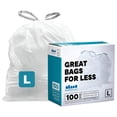 thumbnail image 1 of Plasticplace Custom Fit Trash Bags, Compatible with Simplehuman Code L (100 Count) White Drawstring Garbage Bags Liners 4.8 Gallon, 16.75" x 24.5" Unscented Trashbags Heavy Duty Home Essentials Large, 1 of 9
