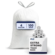 Plasticplace 4 Gallon Trash Bags │ 0.7 Mil │ Drawstring White Garbage Can Liners │ 17 x 16 (100 Count)